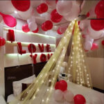 canopy decoration with "i love you" foil, led lights and balloons