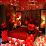 Hotel room decoration for proposal with metallic balloons, “I LOVE YOU” foil, heart shape foils and heart shape balloons