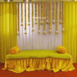 Haldi decoration with Long String Natural Marigold Flower Attached With Rajnigandha