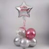 Happy birthday balloon bouquet with 6 multicolor chrome balloons and happy birthday star foil